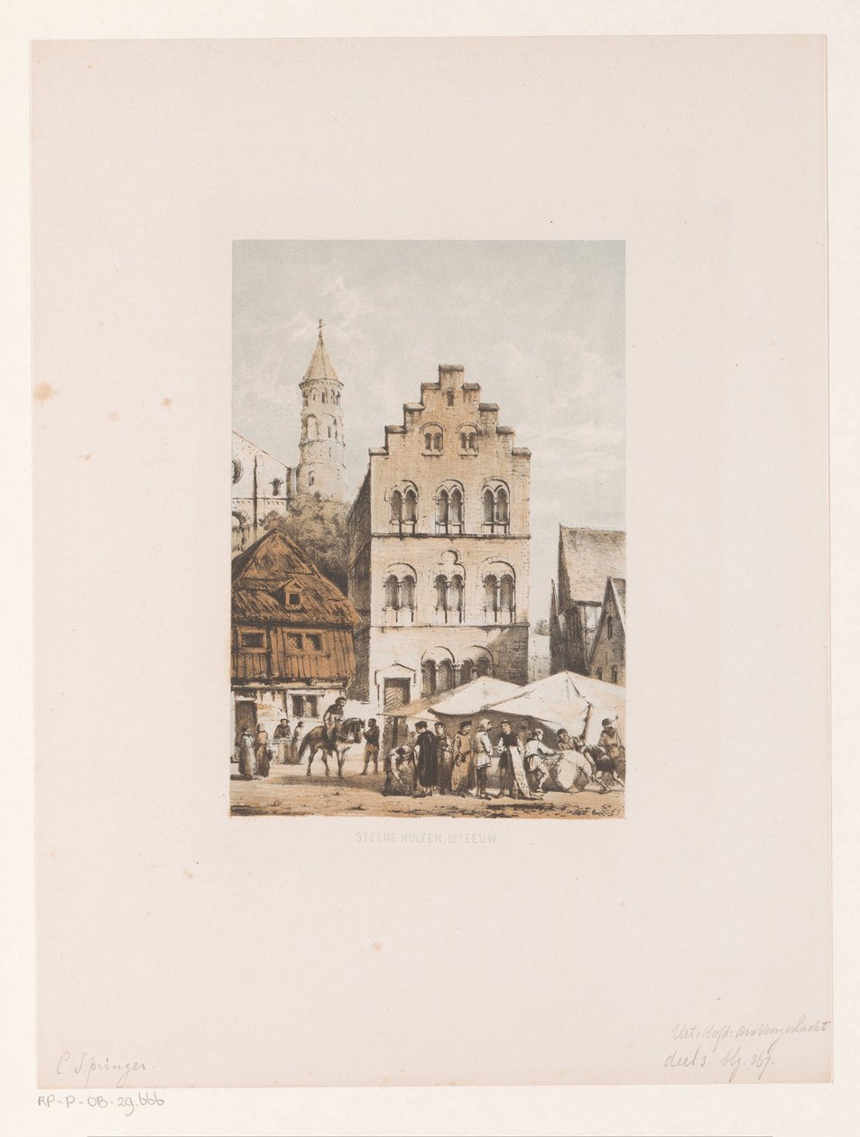 Twelfth-Century Houses Stone Houses 12th Century (title on object) by Cornelis Springer