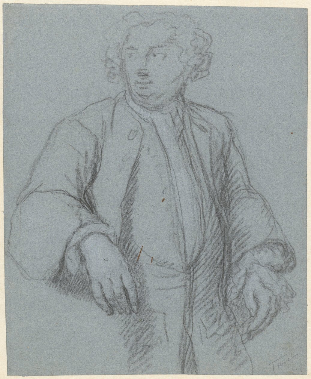 Portrait of an Unknown Man with Long Coat, Three-Quarter View to the Left by Cornelis Troost (attributed to)