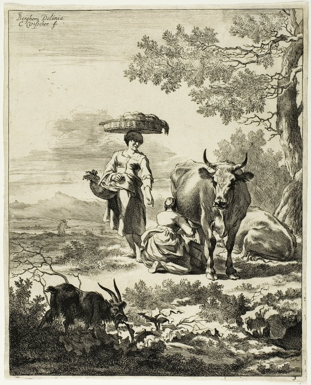 Woman Milking a Cow by Cornelis Visscher