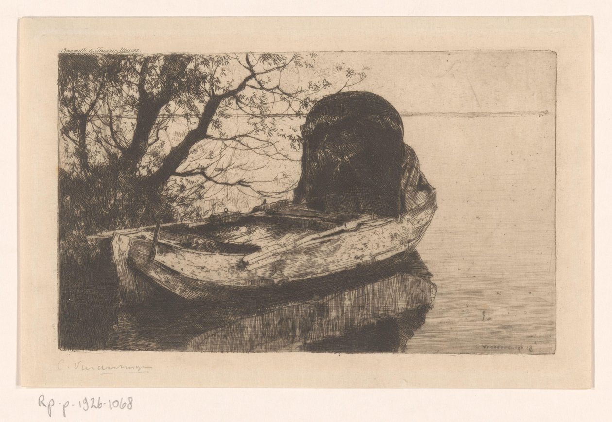 Moored Rowboat with a Canopy by Cornelis Vreedenburgh (signed by artist)