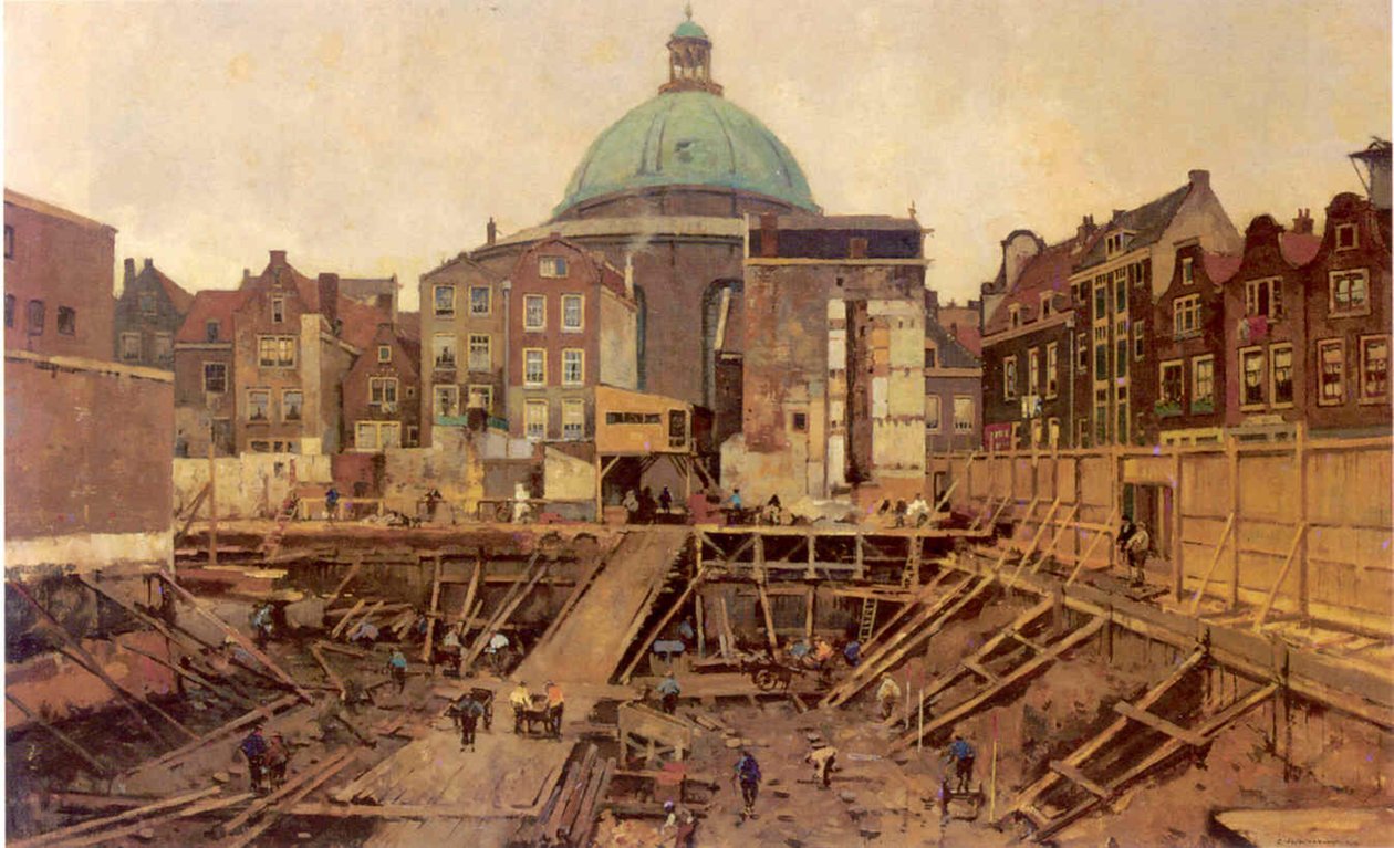 Construction Site at Hekelveld with the Round Lutheran Church by Cornelis Vreedenburgh
