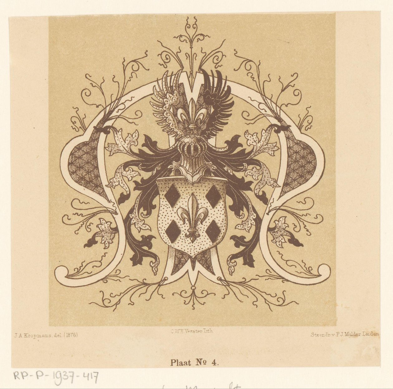 Heraldic Coat of Arms of the Van Mansvelt Family by Cornelis Willem Hendrik Verster van Wulverhorst