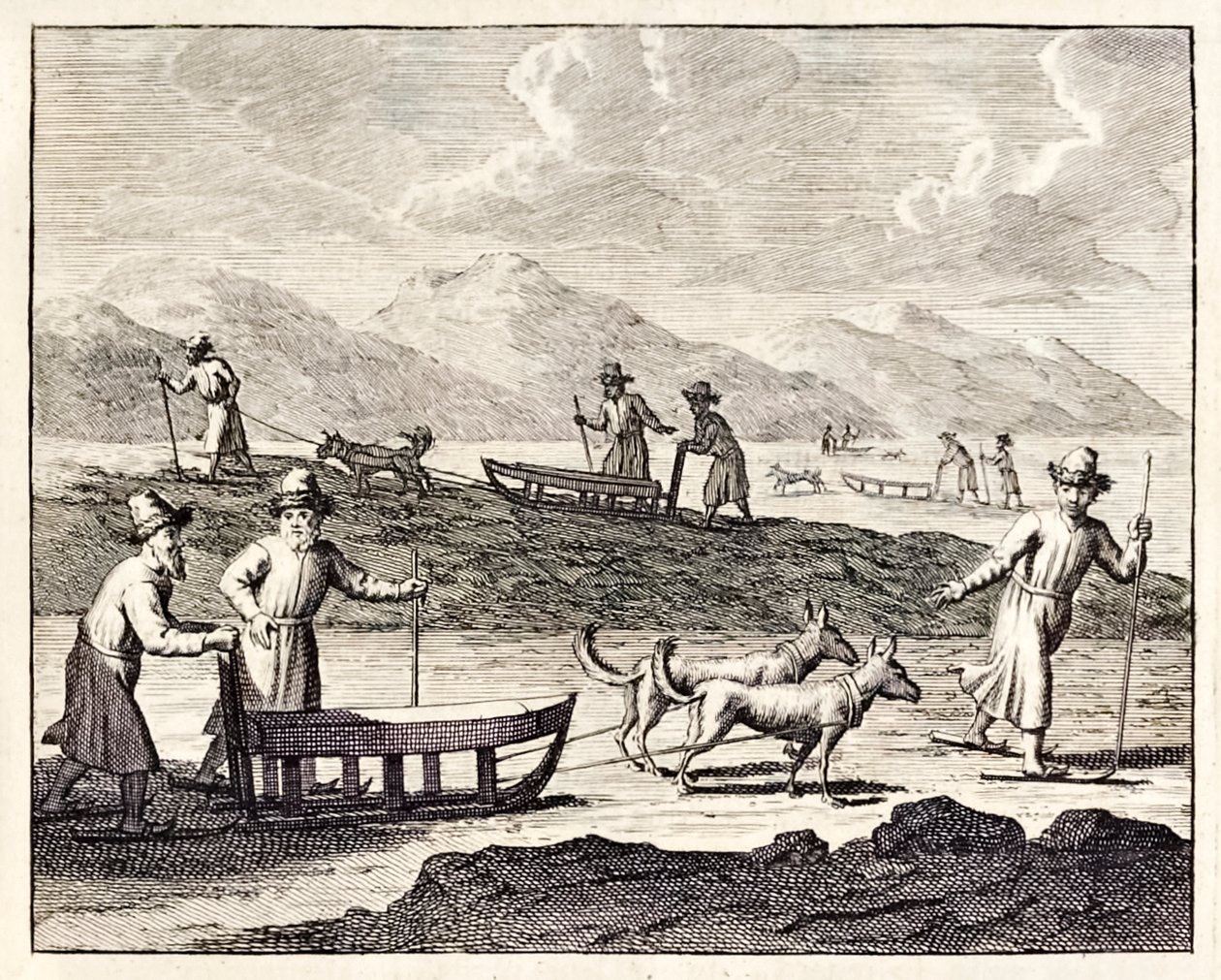 Russians Travelling with Dog Sleds in Siberia, from the 