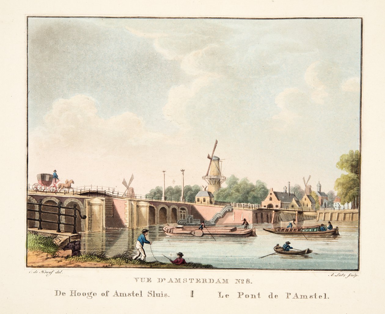 View of Amsterdam No.8. De Hooge of Amstel Sluis. Le Pont de l