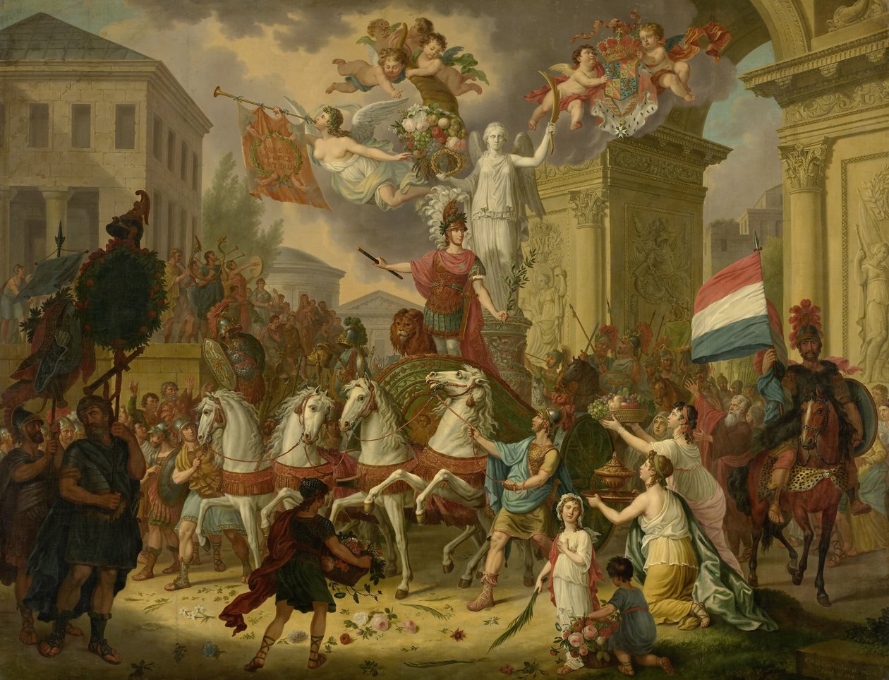 Allegory of the Triumphal Procession of the Prince of Orange, the Future King Willem II, as the Hero of Waterloo, 1815 by Cornelis van Cuylenburgh (II) (signed by artist)