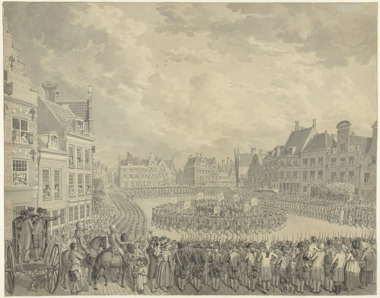 Swearing in of the College of Commissioners by the Militia Officers on the Neude in Utrecht, 1786 by Cornelis van Cuylenburgh (II) (signed by artist)