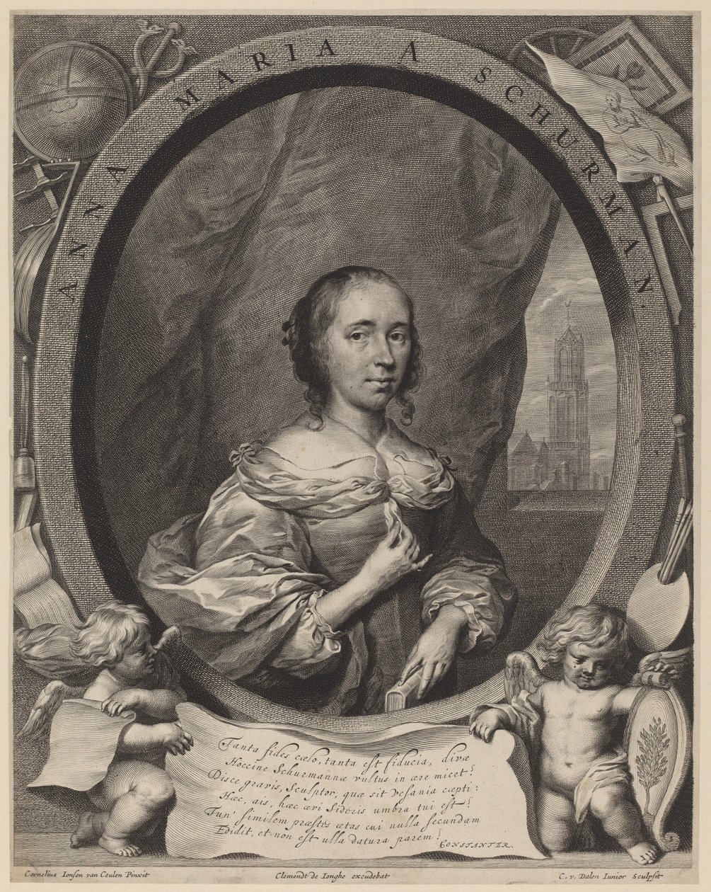 Anna Maria van Schurman by Cornelis van Dalen the Younger, after Cornelis Jonson