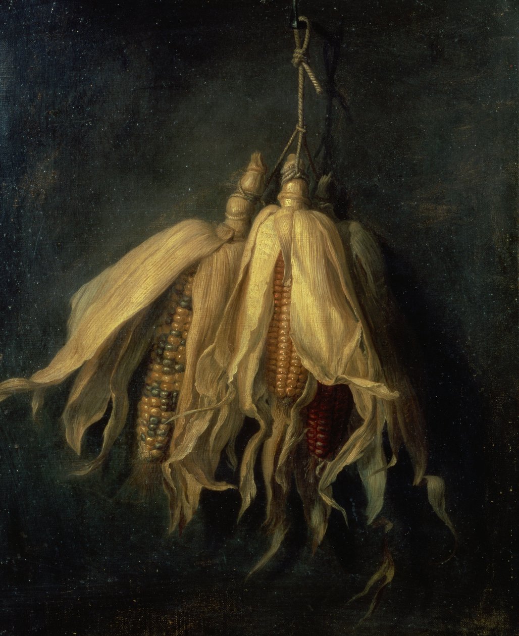 Three Corncobs Hanging From a Nail by Cornelis van Spaendonck