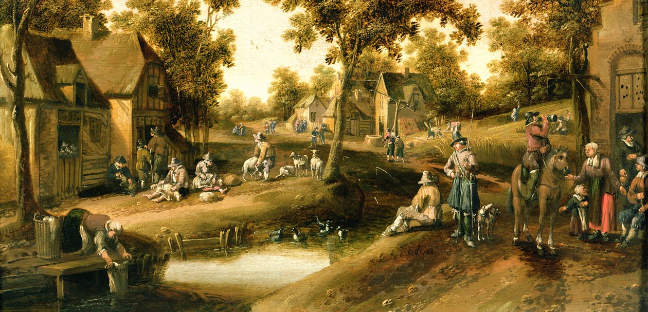 A Village Scene with Peasants on Banks of a Stream by Joost Cornelisz. Droochsloot