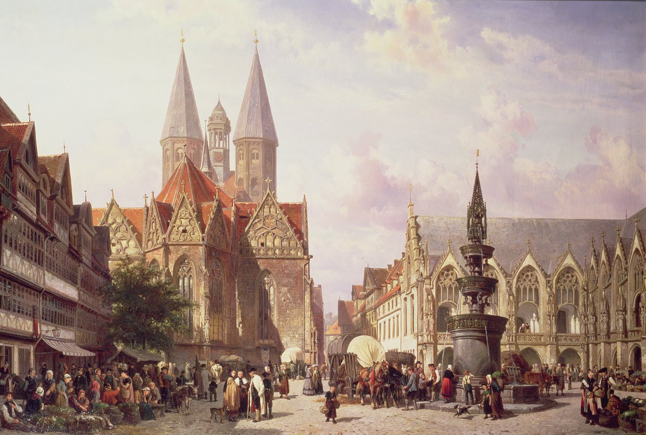 Market Scene at Braunschweig by Cornelis Springer