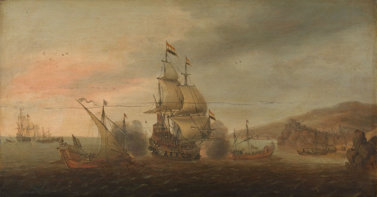 Naval Battle between Dutch Men-of-War and Spanish Galleys, c.1633-1650 by Cornelius Bol