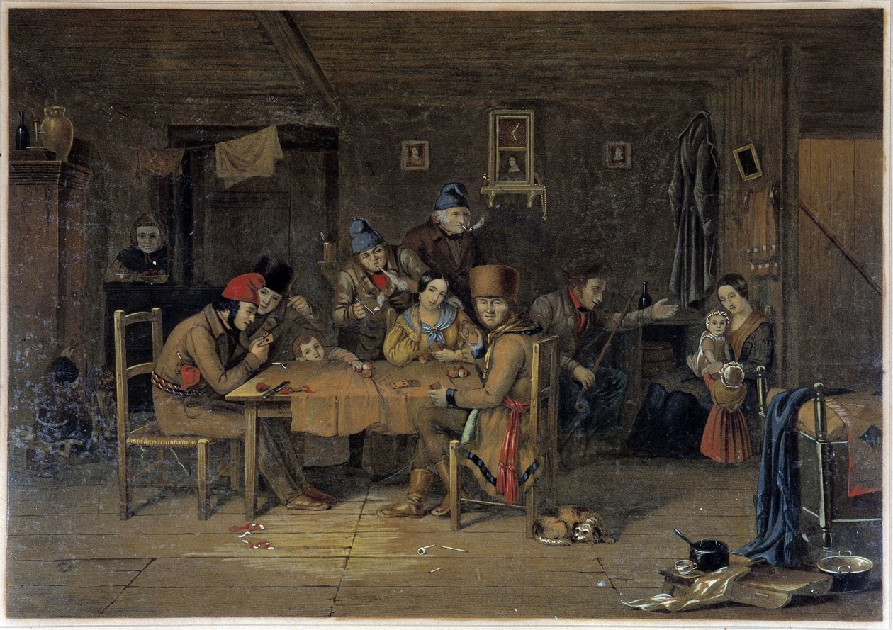 French Settlers in Canada Playing Cards - painting by Krieghoff by Cornelius Krieghoff