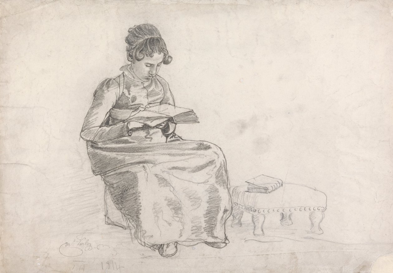 Girl Reading a Book by Cornelius Varley