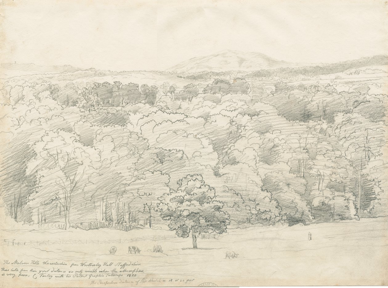 Wrottesley Hall - View of Malvern Hills by Cornelius Varley