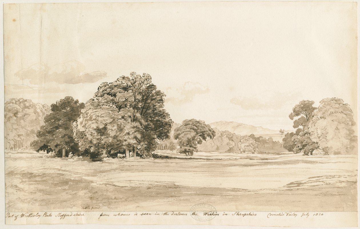 Wrottesley Park: sepia drawing by Cornelius Varley