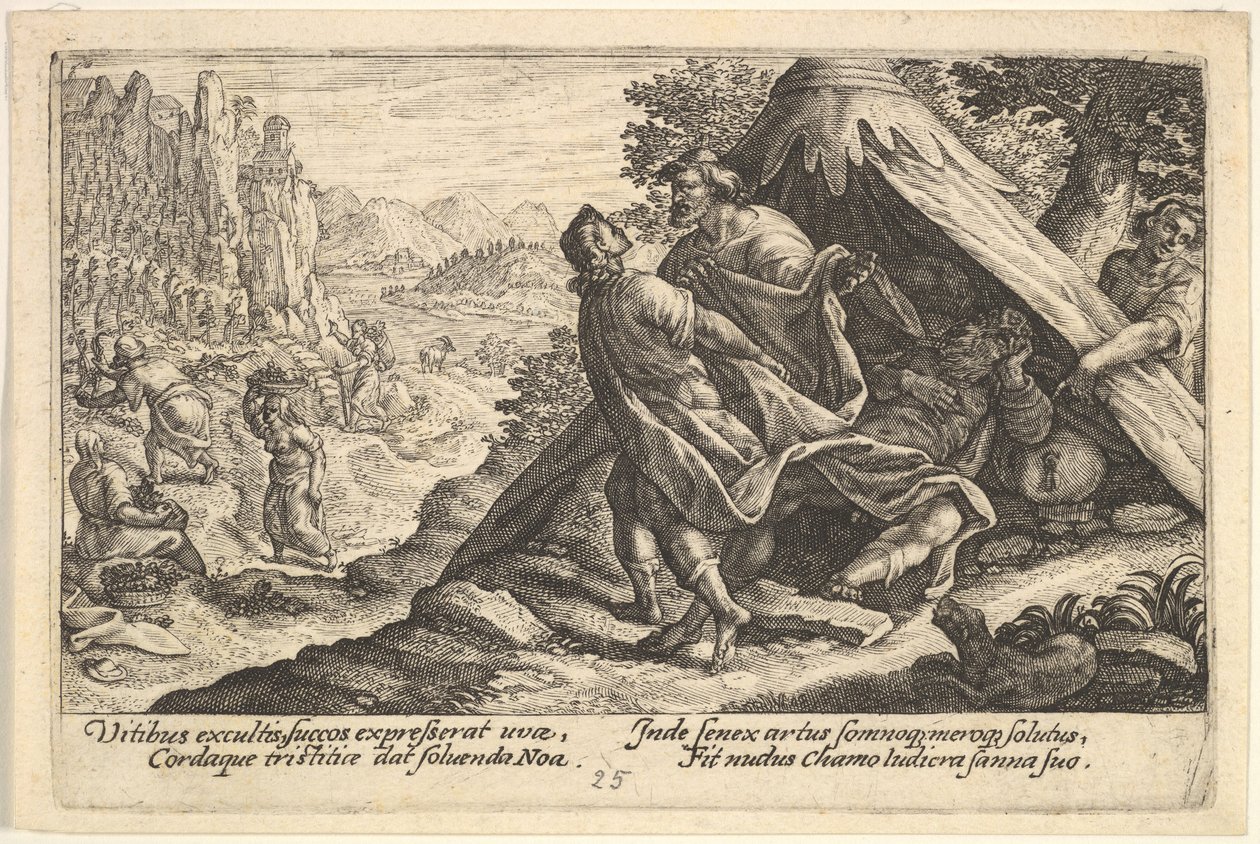 Drunkenness of Noah: Shem and Japheth Cover the Naked Body of Noah, Who Lies in a Tent by Crispijn de Passe I