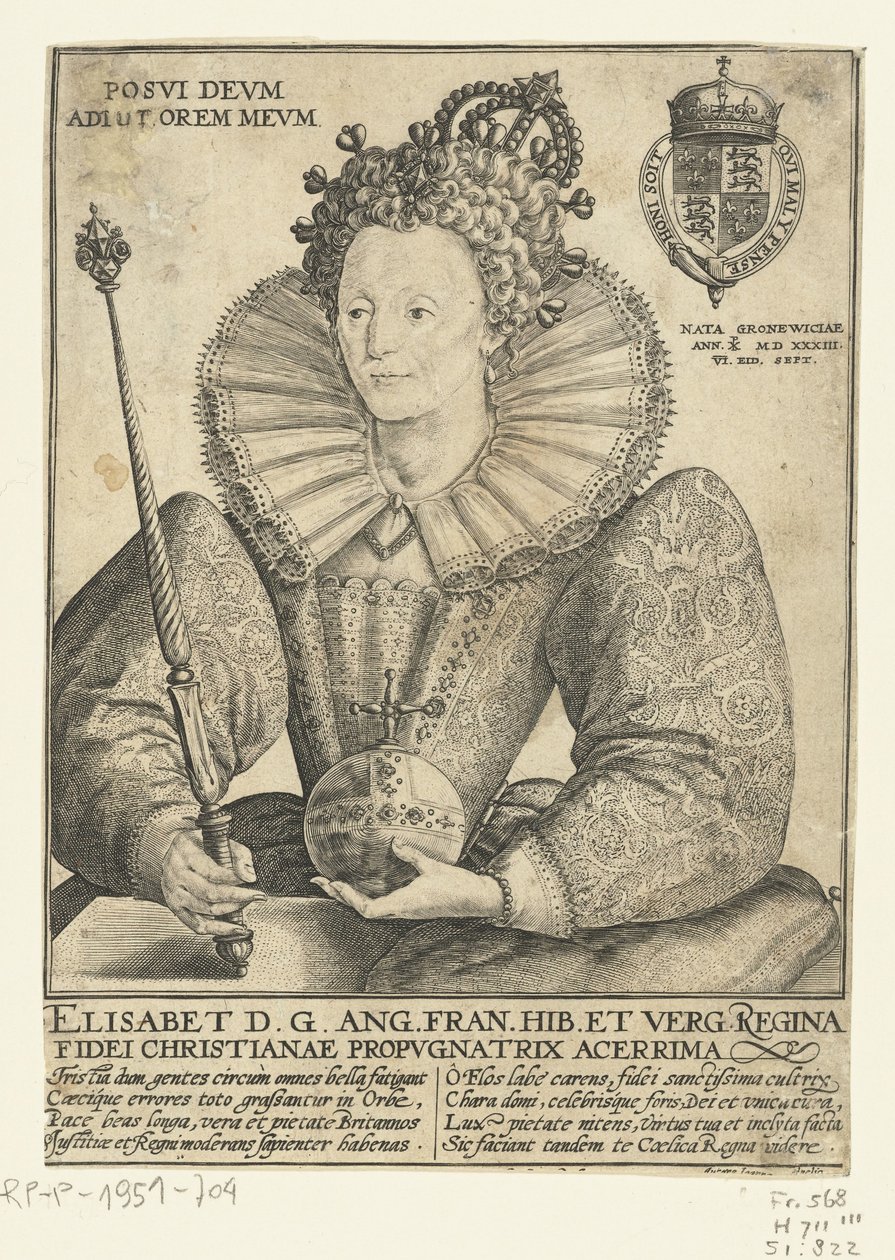 Portrait of Elizabeth I Tudor, Half-Length (title on object: Posvi Devm Adiut Orem Mevm) by Crispijn van de Passe (I)