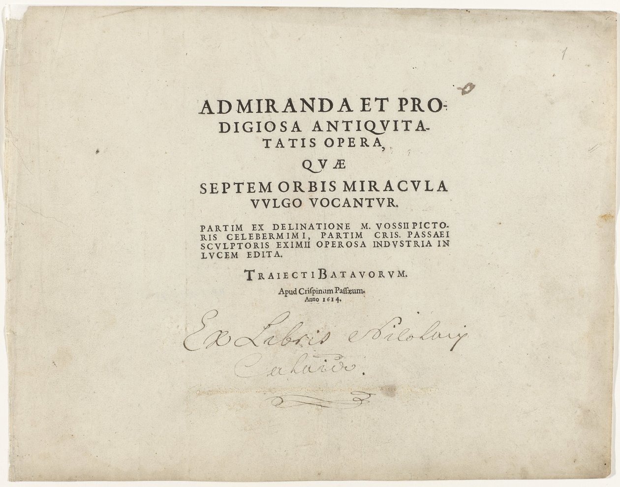 Title Page of the Series with Seven Wonders of the World by Crispijn van de Passe (I)