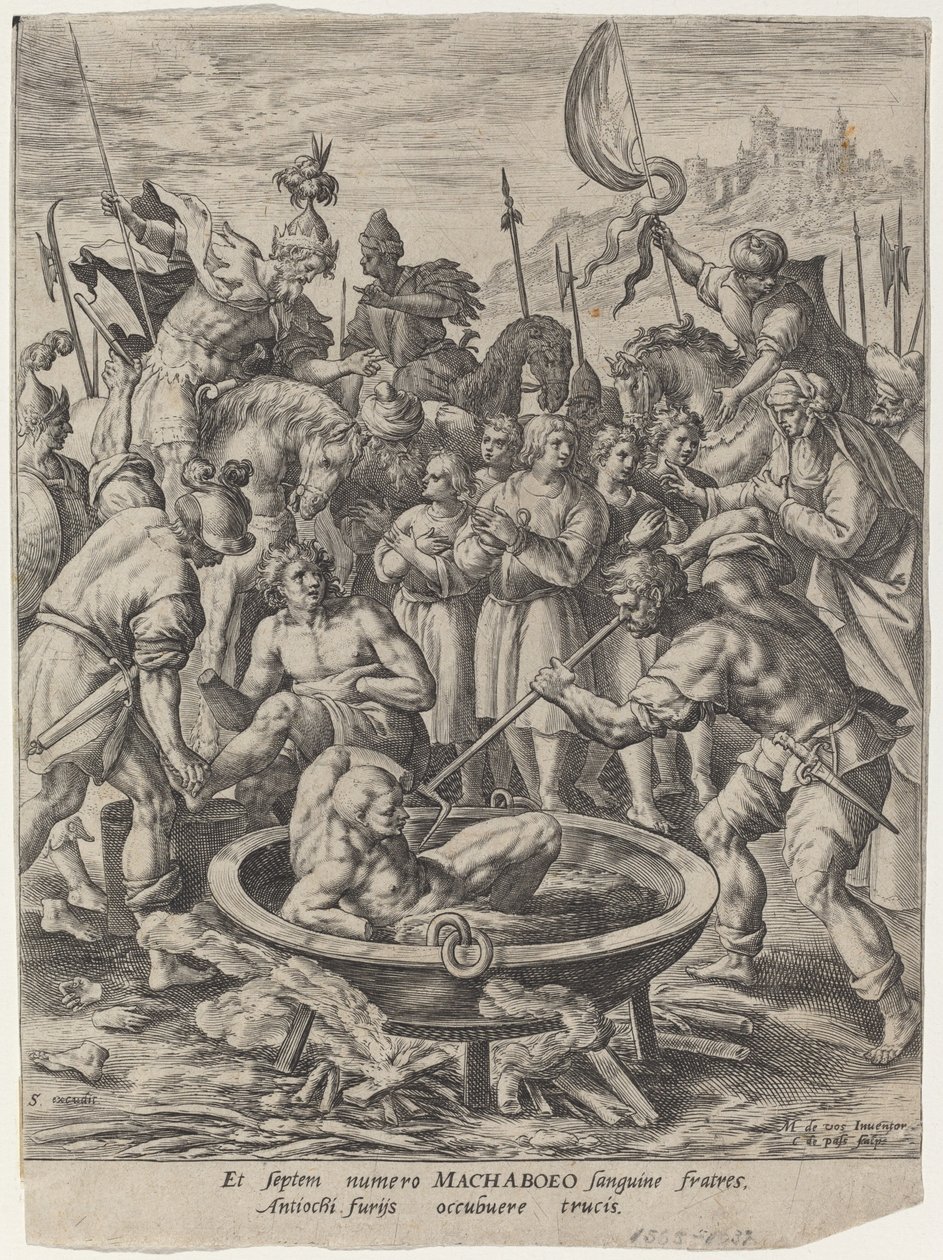 The Seven Maccabean Brothers Killed by Antiochus by Crispijn van de Passe I after Maarten de Vos
