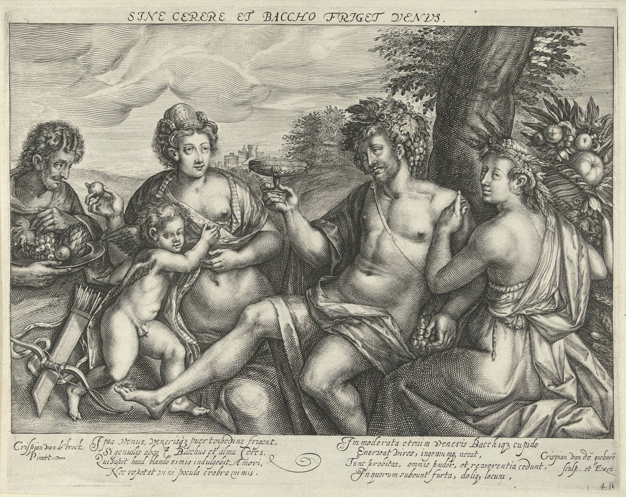 Bacchus, Venus, and Ceres in a Landscape by Crispijn van den Queborn
