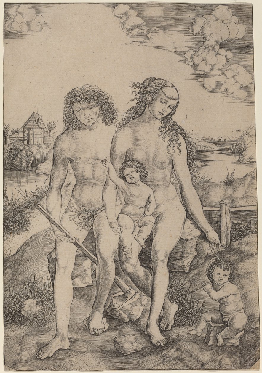 Adam and Eve with the Infants Cain and Abel by Cristofano Robetta