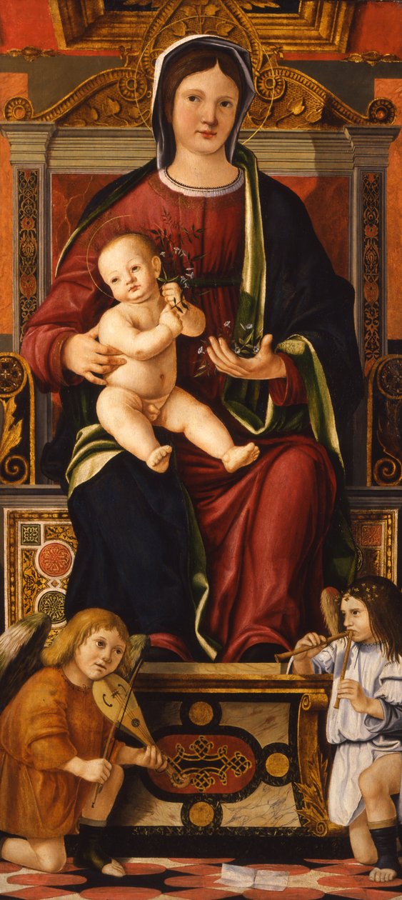 The Virgin and Child Enthroned with Two Musician Angels by Cristoforo Caselli