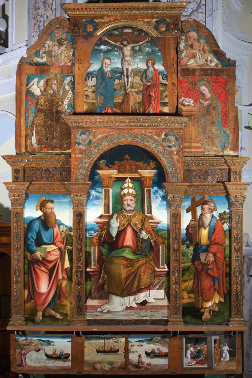 Polyptych of Saint Peter in the chair by Cristoforo (fl.1525 1578) (attr.to) Pancalino