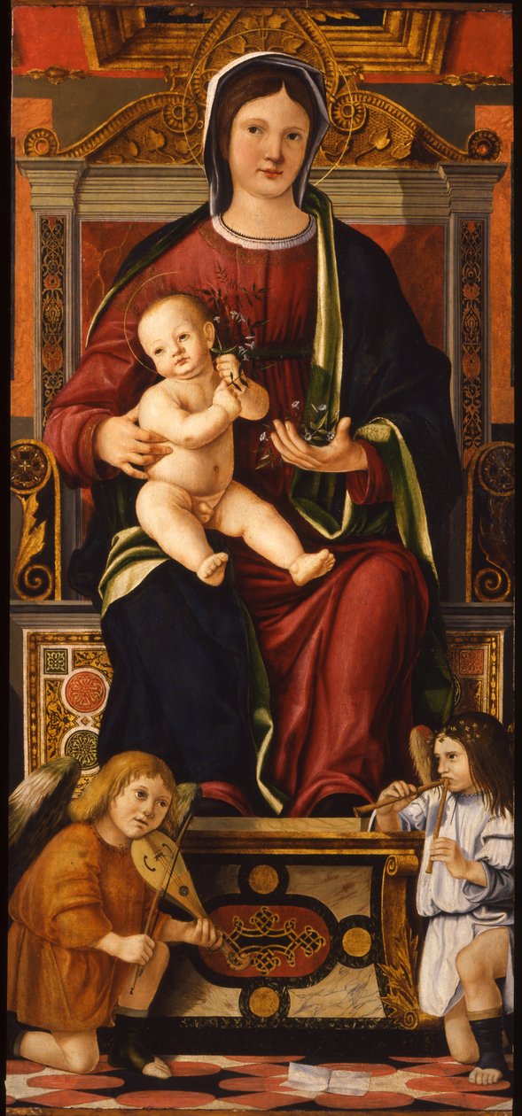The Virgin and Child Enthroned with Two Musician Angels by Cristoforo Caselli