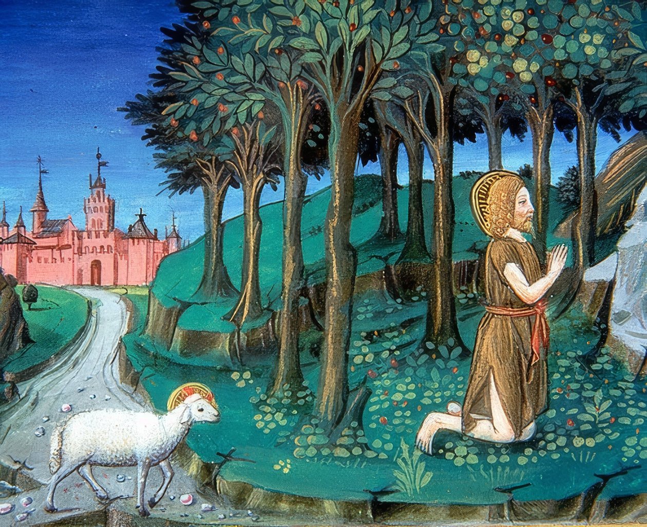 John the Baptist Praying Outside the City Gates. 1476 by Cristoforo De Predis