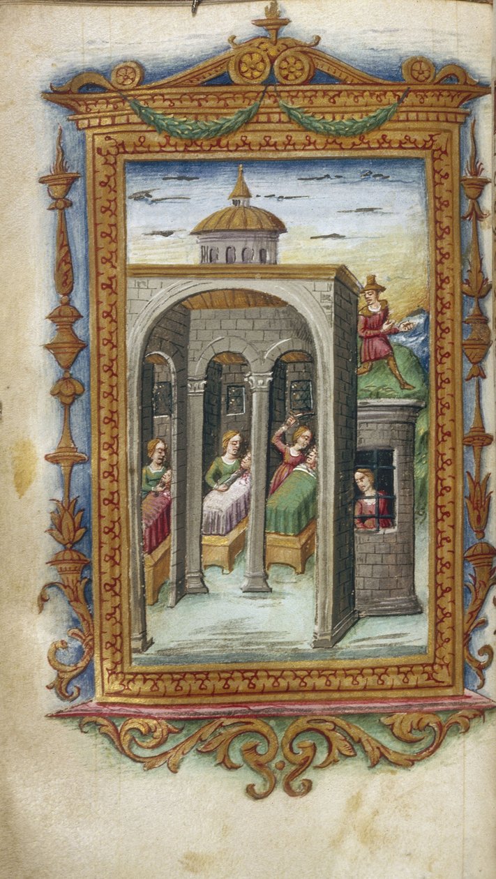 Daughters of Danaus murdering their husbands. Hypermnestra in prison Illustration for The Heroides by Ovid by Cristoforo Majorana
