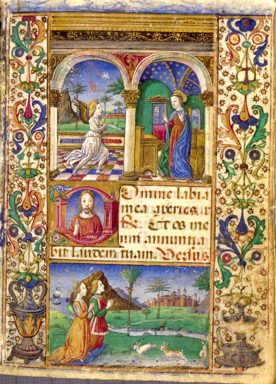 Annunciation, Book of Hours Borromeo, with Giovanni III Borromeo and his Wife Cleofa Pio da Carpi in Prayer by Cristoforo De Predis