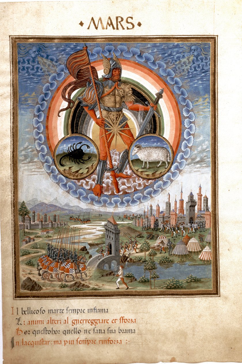 Mars with the Zodiac Signs of Scorpio and Aries. The Battle Scenes by Cristoforo De Predis