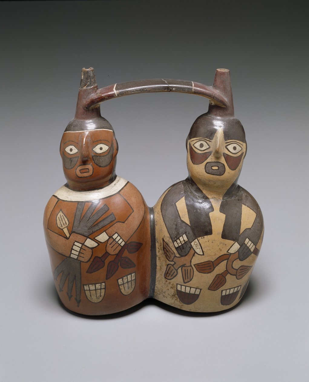 Double-Spout Strap-Handle Vessel: Two Figures, Middle Nazca, AD 100-150 by Culture Nazca