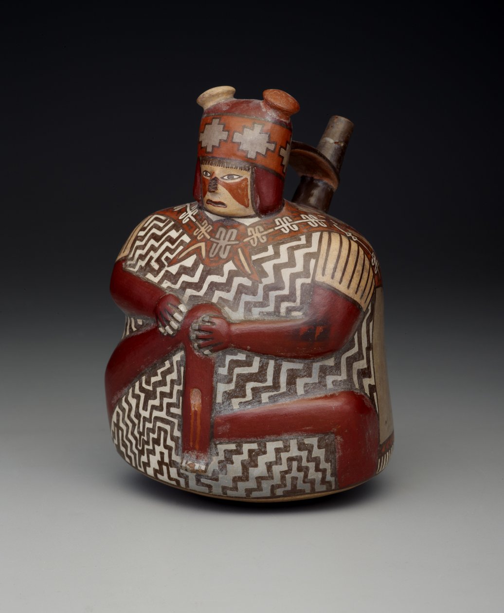 Vessel depicting a wounded warrior, Early Intermediate period, Nazca Phase 7, c.500-600 by Culture Nazca