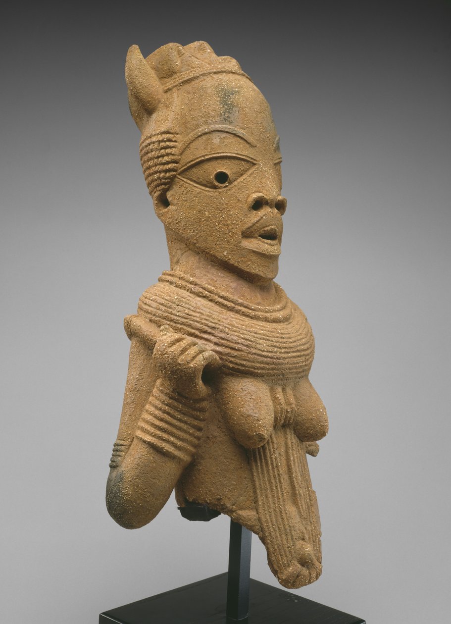 Head and torso of a female figure, Jos Plateau region, Nigeria, 500 BC-AD 200 by Culture Nok