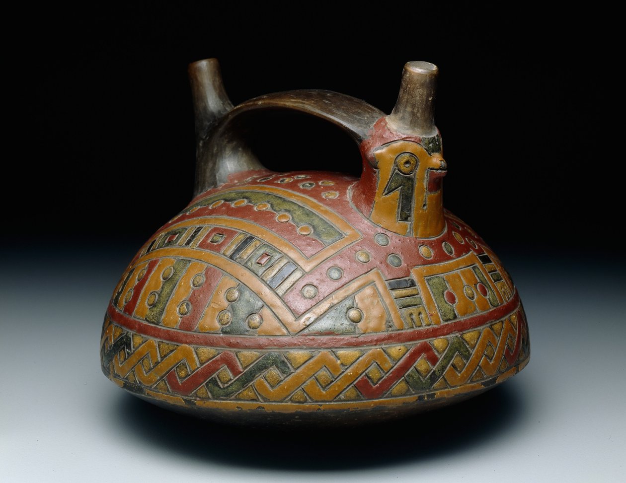 Double-spout strap-handle vessel depicting a falcon, Early Horizon, Epoch 8, c.500-400 B.C. by Culture Paracas