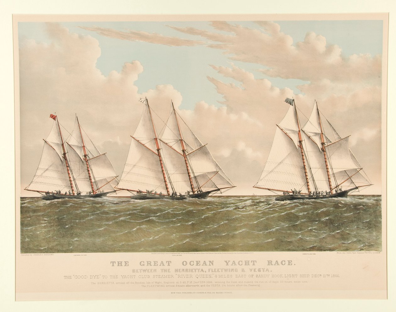 The Great Ocean Yacht Race Between the Henrietta, Fleetwing and Vesta by Currier and Ives