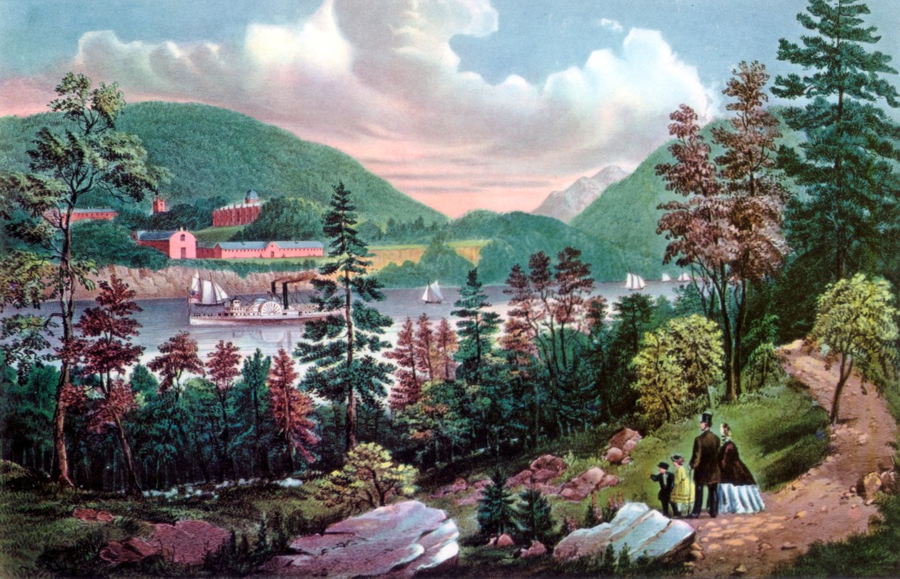 West Point, US Military Academy, from the Opposite Shore by Currier and Ives