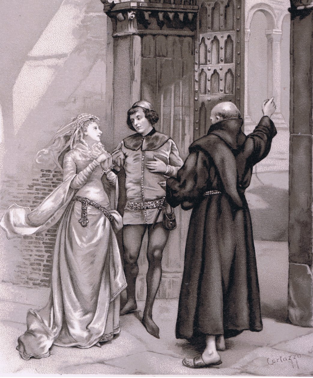 Enter Friar Laurence and Romeo (illustration from Romeo and Juliet) by Curtazzo Curtazzo