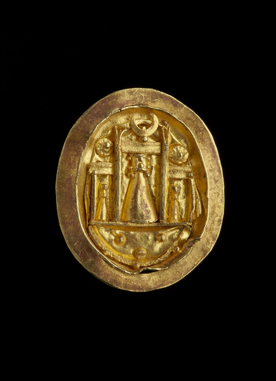 Gold finger ring with setting showing the shrine of Aphrodite at Paphos ...
