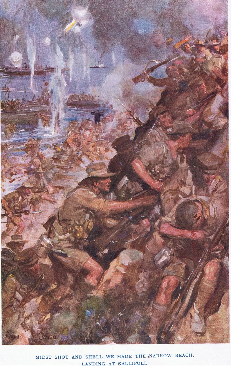 Landing at Gallipoli. Midst Shot and Shell We Made the Narrow Beach by Cyrus Cuneo