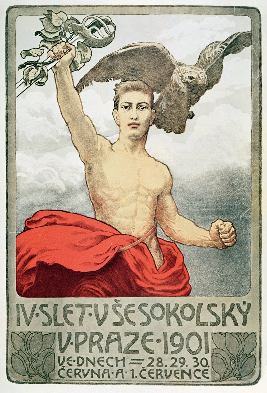 Poster advertising the 4th Assembly of Sokols in Prague by Czech School