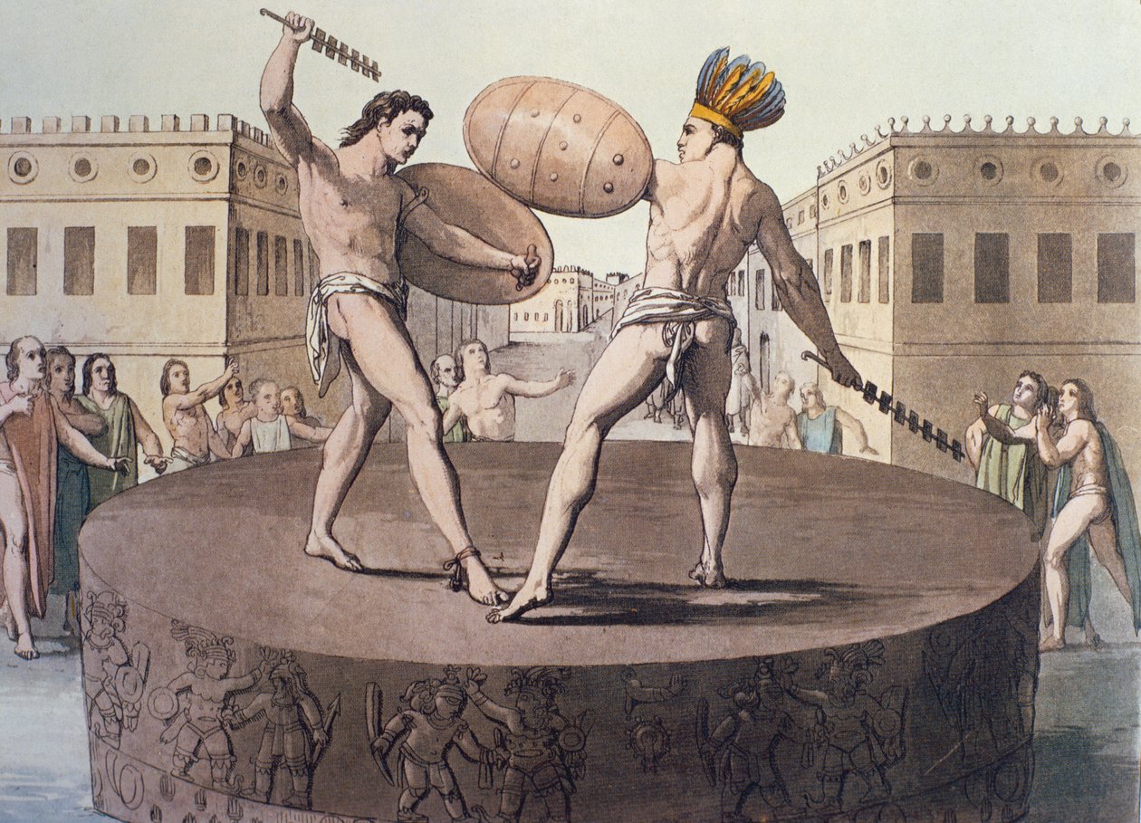 Aztec Warriors in Combat on a Cuauhxicalli by D.K. Bonatti