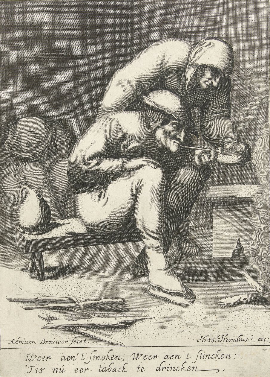Smoking Man with a Woman Behind Him by D. van den Bremden
