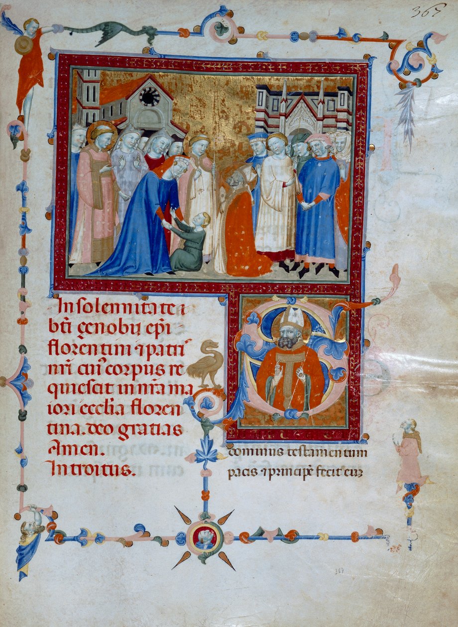 San Zanobi raises a boy from the dead, for a Roman Missal by Daddesco Maestro