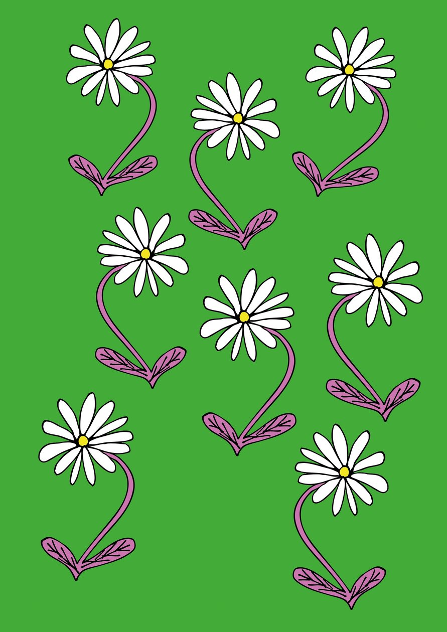 Daisies Repeat Green Background by Daisy de Villeneuve