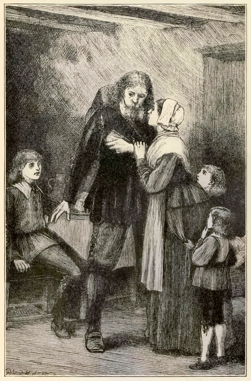 Christian confides in his wife (from The Pilgrims Progress by John Bunyan, illustration by Thomas Dalziel) by Dalziel Brothers