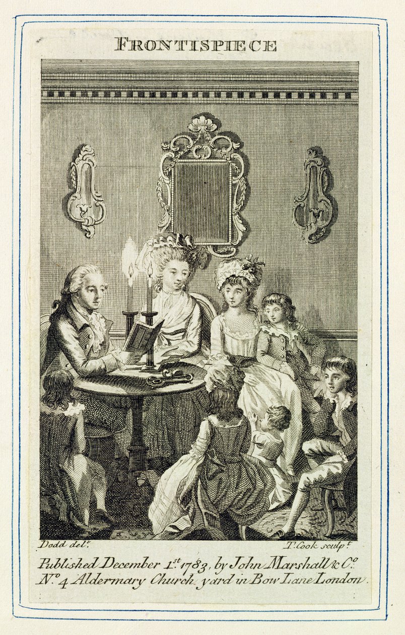 A Father Reading to his Family by Candlelight, engraved by Thomas Cook, frontispiece to a book pub. by John Marshall and Co., 1783 by Daniel Dodd