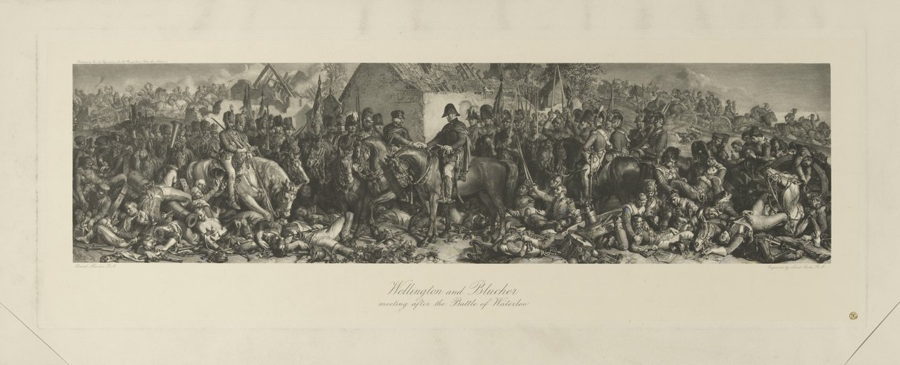 Wellington and Blücher Meeting After the Battle of Waterloo, Engraving by Lumb Stocks by Daniel Maclise