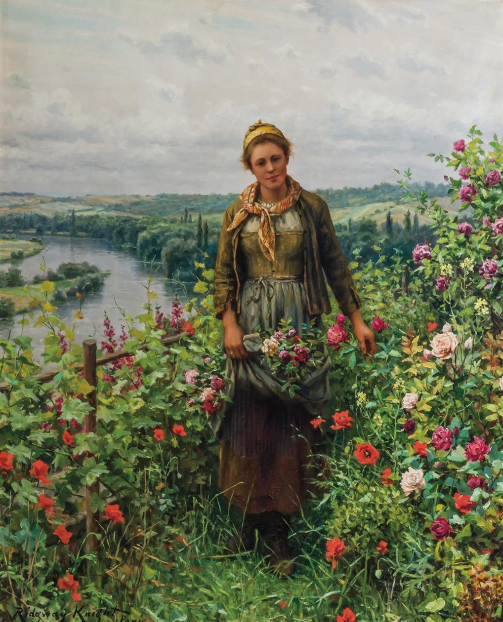 A Maid in Her Garden by Daniel Ridgway Knight